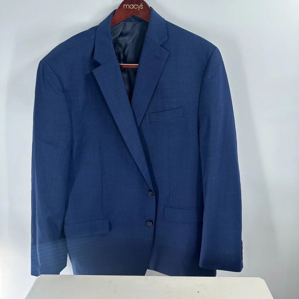 Ralph Lauren Wool Naturel Stretch Lined Macys Blazer Jacket‎ Blue Check Size 48R